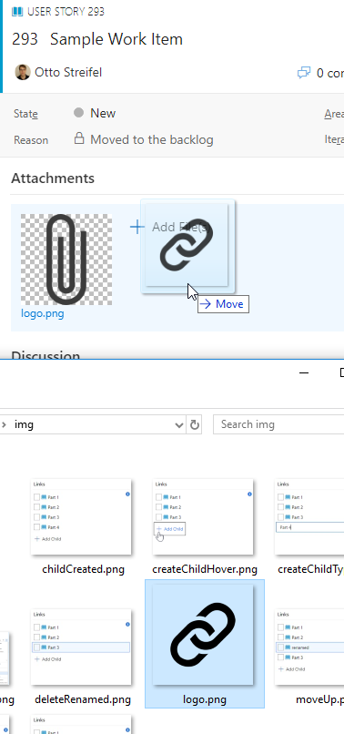 dragging paperclip logo onto attachments group